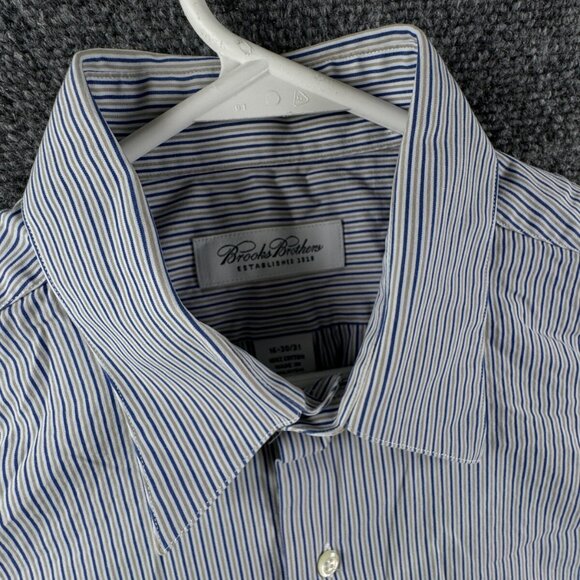 Brooks Brothers Casual Long Sleeve Button Up Shirt Striped Blue Beige 16 30/31 - Picture 7 of 13
